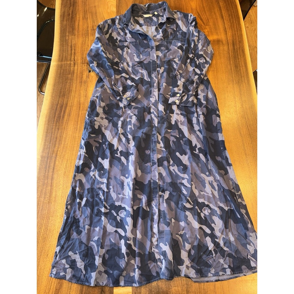 Soft Surroundings Shirt Dress Womens PXL Purple Blue Camo Tencel Maxi Utility